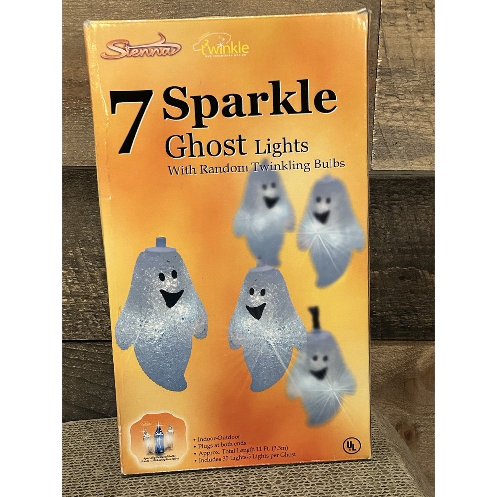 Halloween Spun Acrylic Ghost String Sparkle Lights Vintage Works Box Decorations